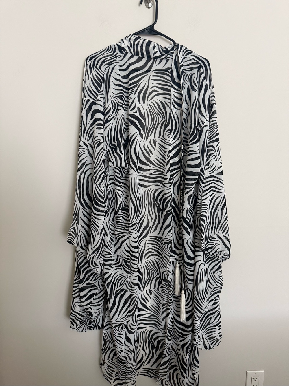 Shonda Shear Zebra Print Tassel Kimono Cover Up One Size Boho Resort Wear - Picture 10 of 13